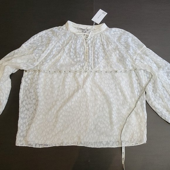 FRAME Spot Jacquard Silk Blend Smocked Peasant Top In Off White - Picture 9 of 16